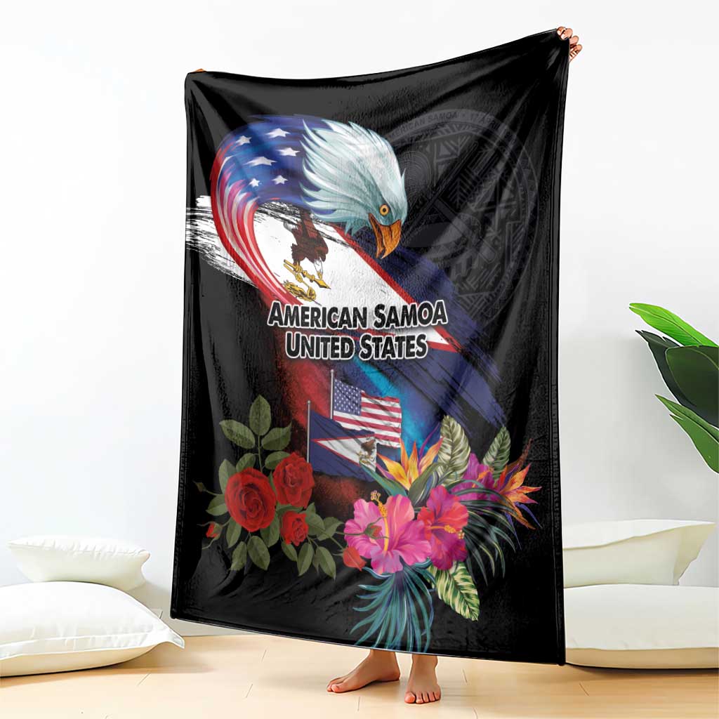 American Samoa and United States Together Blanket National Flag with Eagle-Hibiscus and Rose LT03 - Polynesian Pride