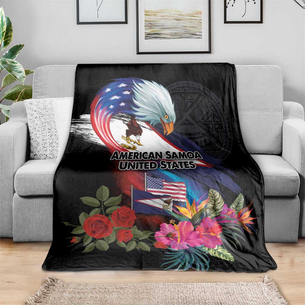 American Samoa and United States Together Blanket National Flag with Eagle-Hibiscus and Rose LT03 - Polynesian Pride