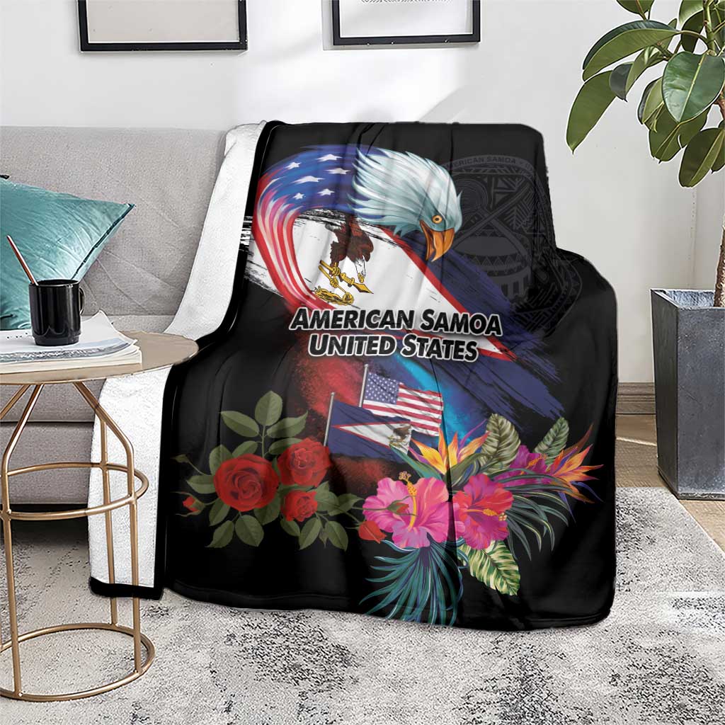 American Samoa and United States Together Blanket National Flag with Eagle-Hibiscus and Rose LT03 - Polynesian Pride