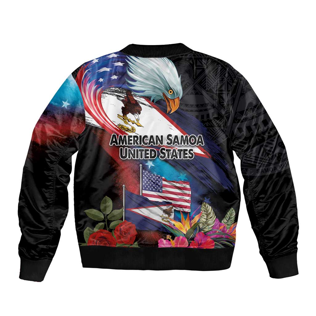 American Samoa and United States Together Bomber Jacket National Flag with Eagle-Hibiscus and Rose LT03 - Polynesian Pride