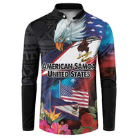 American Samoa and United States Together Button Sweatshirt National Flag with Eagle-Hibiscus and Rose LT03 Black - Polynesian Pride