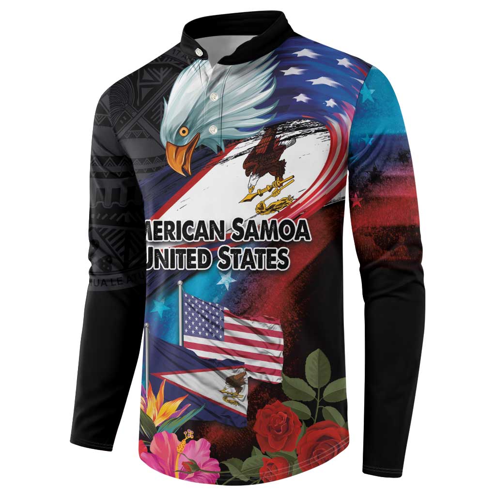 American Samoa and United States Together Button Sweatshirt National Flag with Eagle-Hibiscus and Rose LT03 - Polynesian Pride