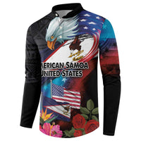 American Samoa and United States Together Button Sweatshirt National Flag with Eagle-Hibiscus and Rose LT03 - Polynesian Pride