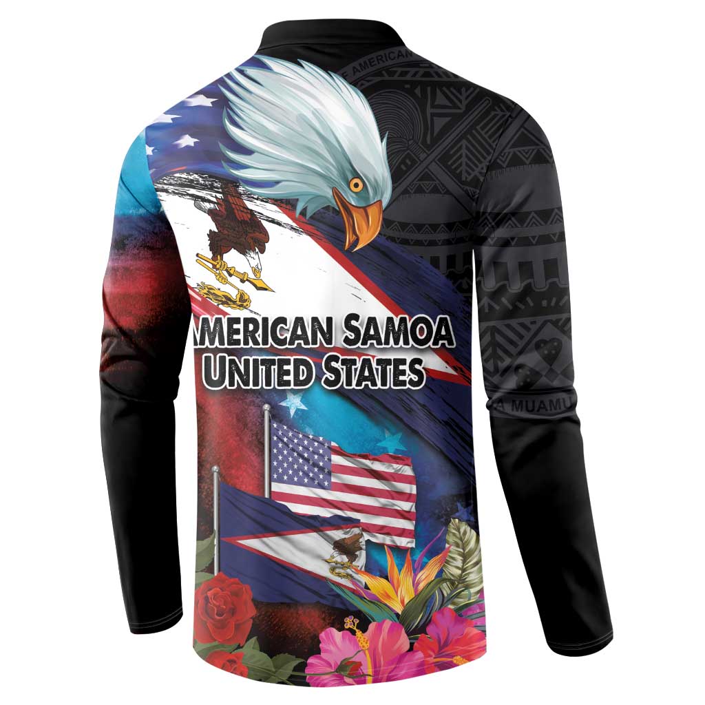 American Samoa and United States Together Button Sweatshirt National Flag with Eagle-Hibiscus and Rose LT03 - Polynesian Pride