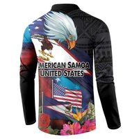 American Samoa and United States Together Button Sweatshirt National Flag with Eagle-Hibiscus and Rose LT03 - Polynesian Pride