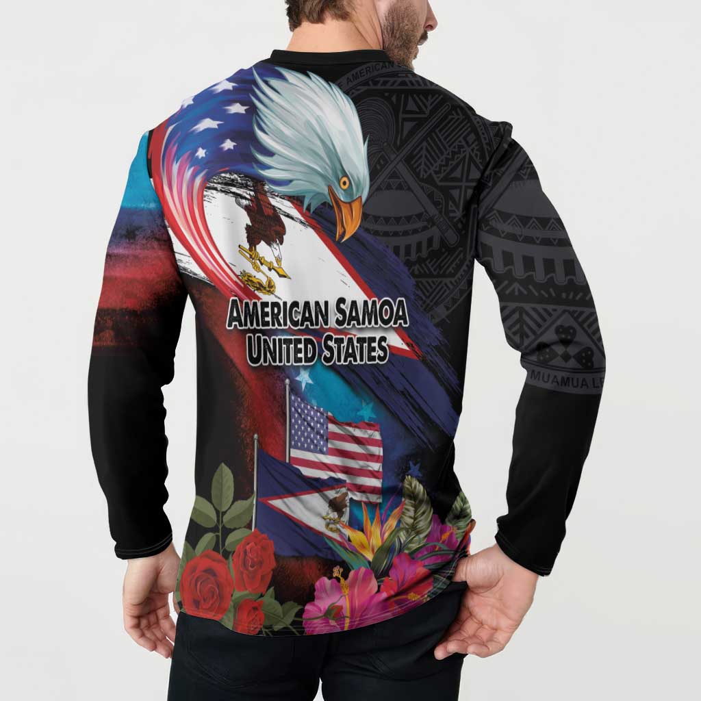 American Samoa and United States Together Button Sweatshirt National Flag with Eagle-Hibiscus and Rose LT03 - Polynesian Pride