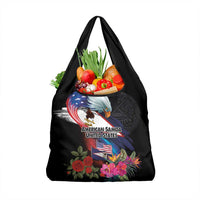 American Samoa and United States Together Grocery Bag National Flag with Eagle-Hibiscus and Rose LT03 1-pack One Size Black - Polynesian Pride