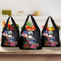 American Samoa and United States Together Grocery Bag National Flag with Eagle-Hibiscus and Rose LT03 3-pack One Size Black - Polynesian Pride