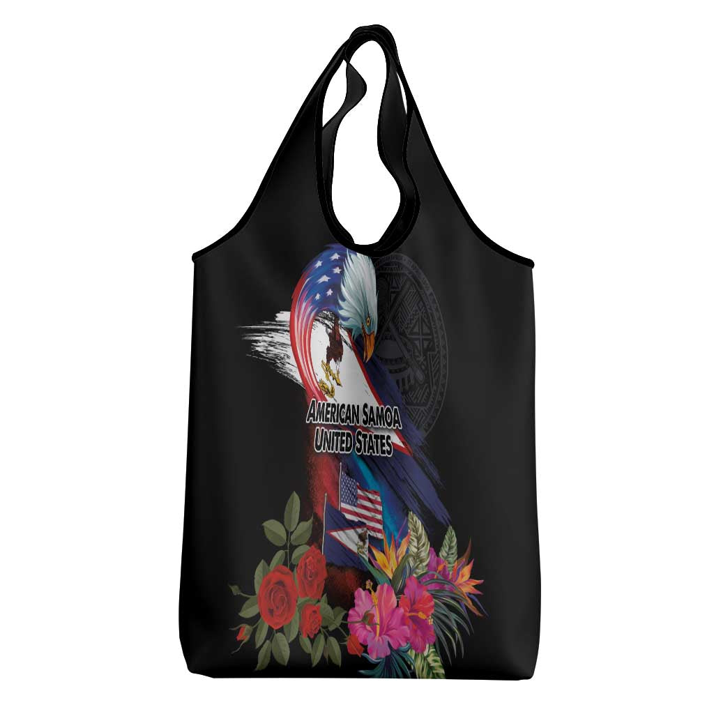 American Samoa and United States Together Grocery Bag National Flag with Eagle-Hibiscus and Rose LT03 - Polynesian Pride