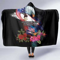 American Samoa and United States Together Hooded Blanket National Flag with Eagle-Hibiscus and Rose LT03 One Size Black - Polynesian Pride