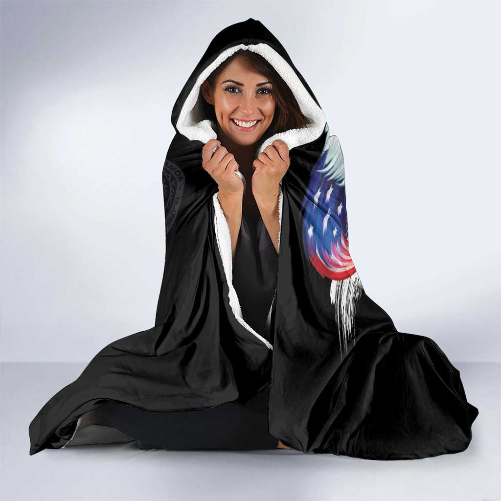 American Samoa and United States Together Hooded Blanket National Flag with Eagle-Hibiscus and Rose LT03 - Polynesian Pride