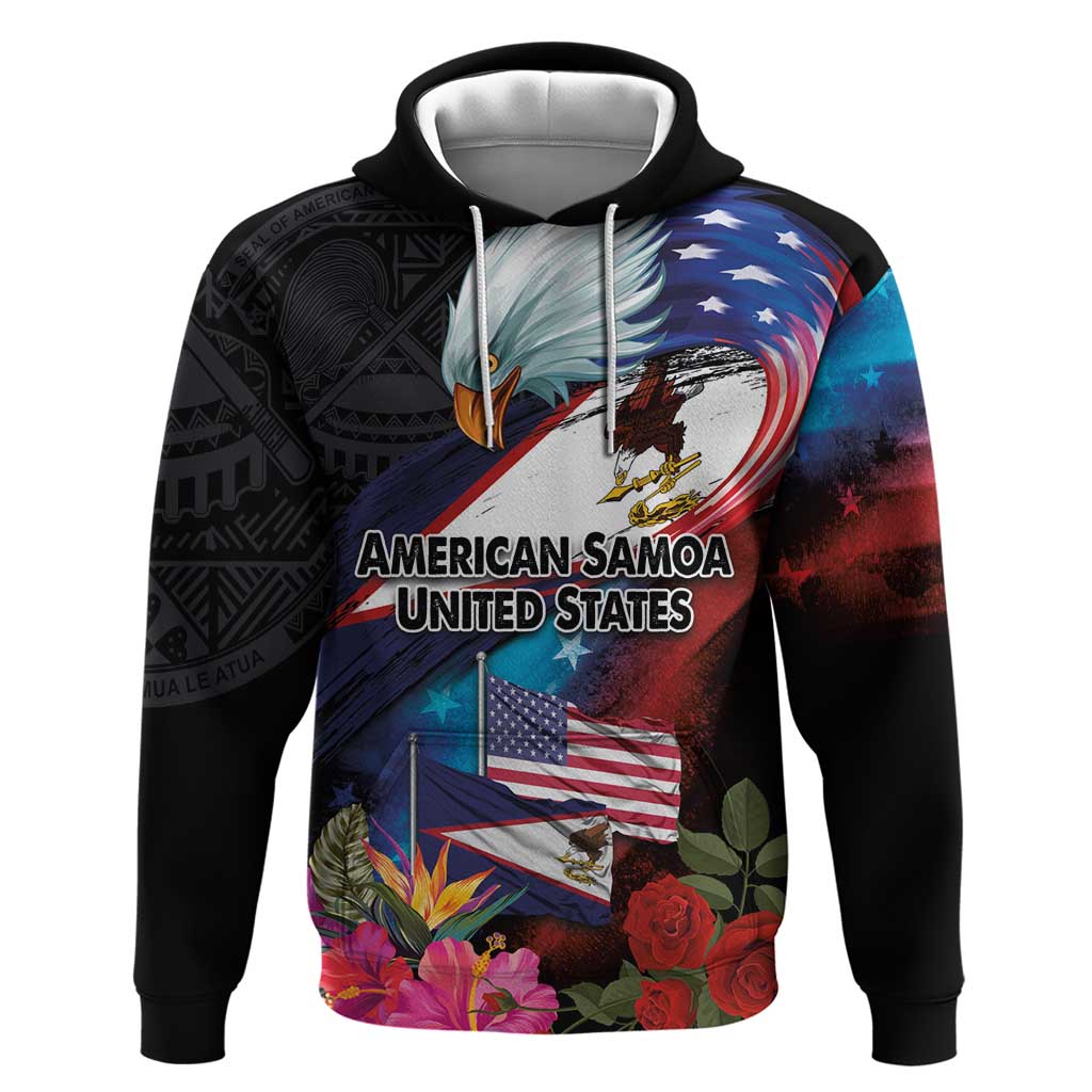 American Samoa and United States Together Hoodie National Flag with Eagle-Hibiscus and Rose