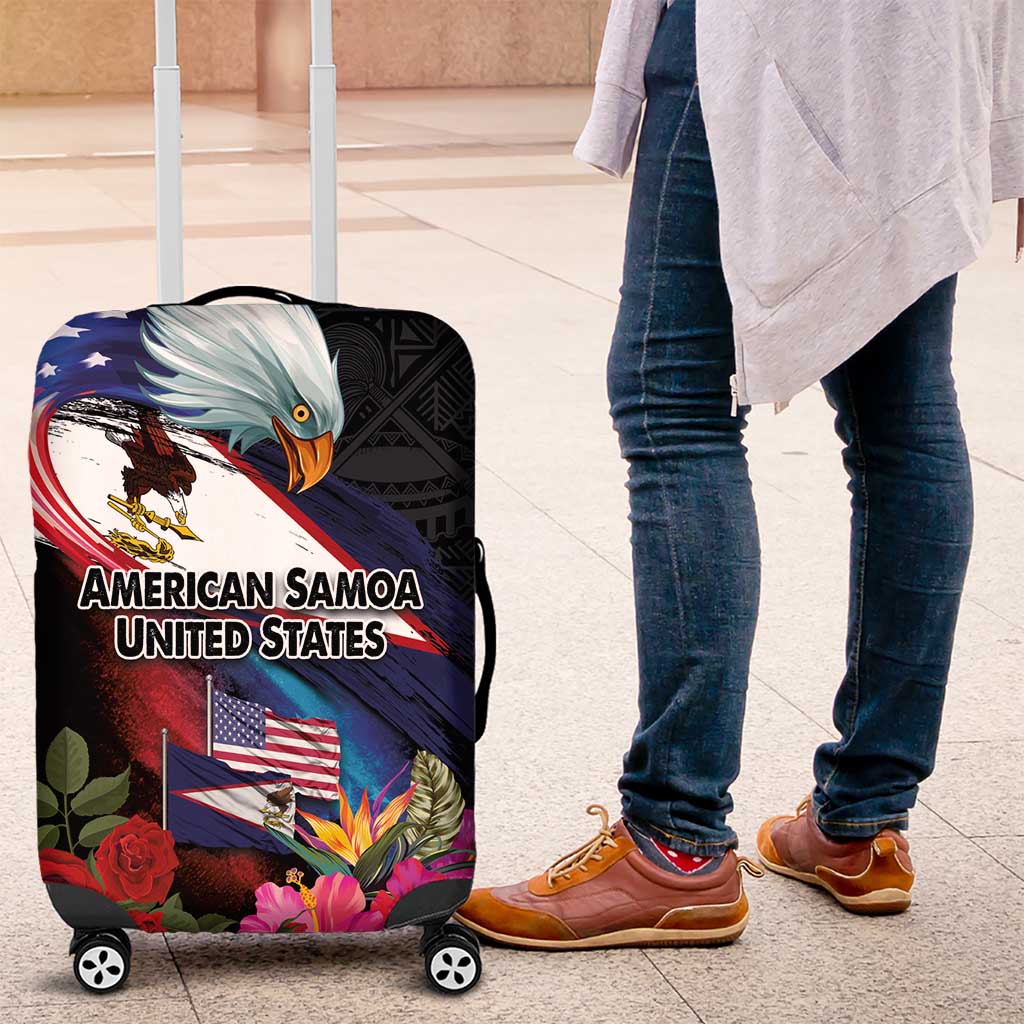 American Samoa and United States Together Luggage Cover National Flag with Eagle-Hibiscus and Rose