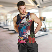 American Samoa and United States Together Men Tank Top National Flag with Eagle-Hibiscus and Rose LT03 Black - Polynesian Pride