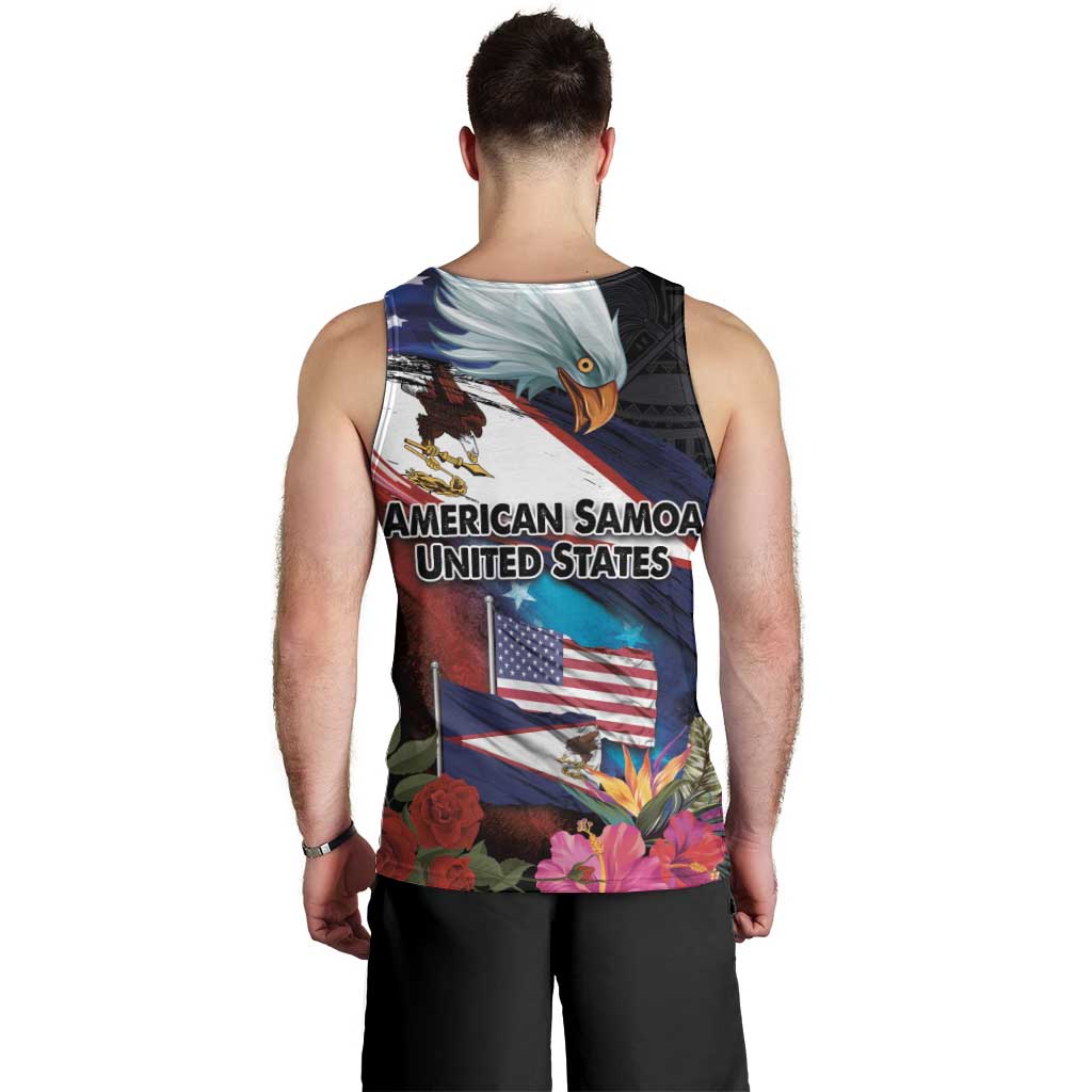 American Samoa and United States Together Men Tank Top National Flag with Eagle-Hibiscus and Rose LT03 - Polynesian Pride