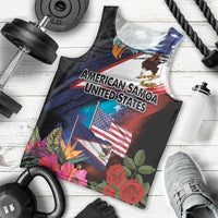 American Samoa and United States Together Men Tank Top National Flag with Eagle-Hibiscus and Rose LT03 - Polynesian Pride