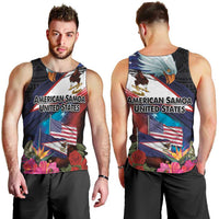 American Samoa and United States Together Men Tank Top National Flag with Eagle-Hibiscus and Rose LT03 - Polynesian Pride