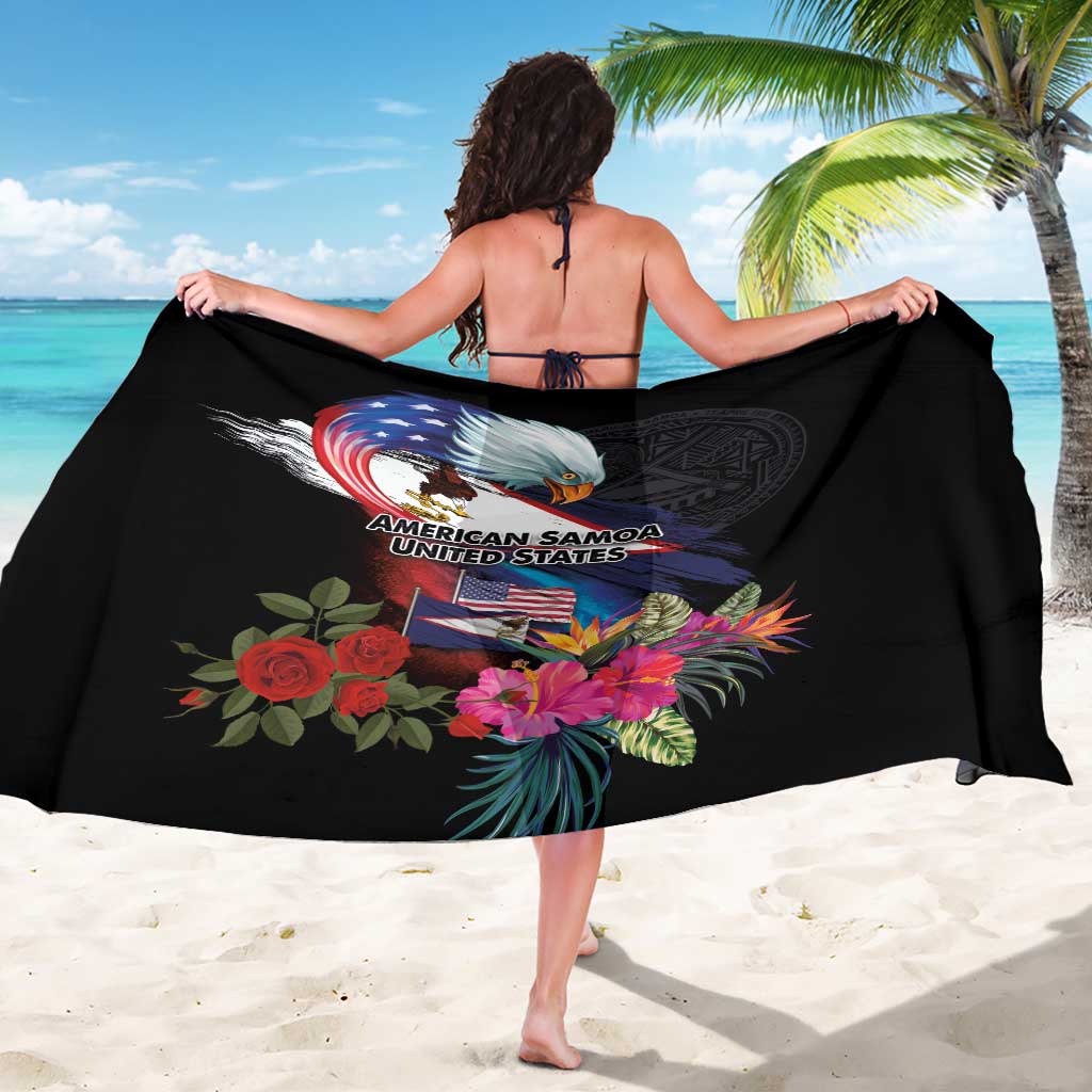 American Samoa and United States Together Sarong National Flag with Eagle-Hibiscus and Rose LT03 - Polynesian Pride
