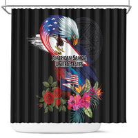 American Samoa and United States Together Shower Curtain National Flag with Eagle-Hibiscus and Rose LT03 Black - Polynesian Pride