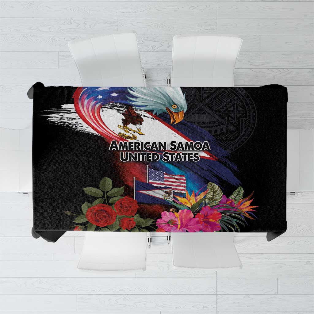 American Samoa and United States Together Tablecloth National Flag with Eagle-Hibiscus and Rose