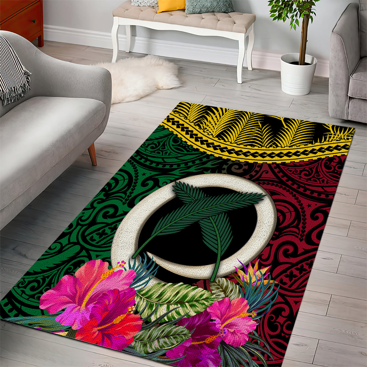 Vanuatu 44th Anniversary Independence Day Area Rug Boars Tusk and Namele Plant LT03 - Polynesian Pride