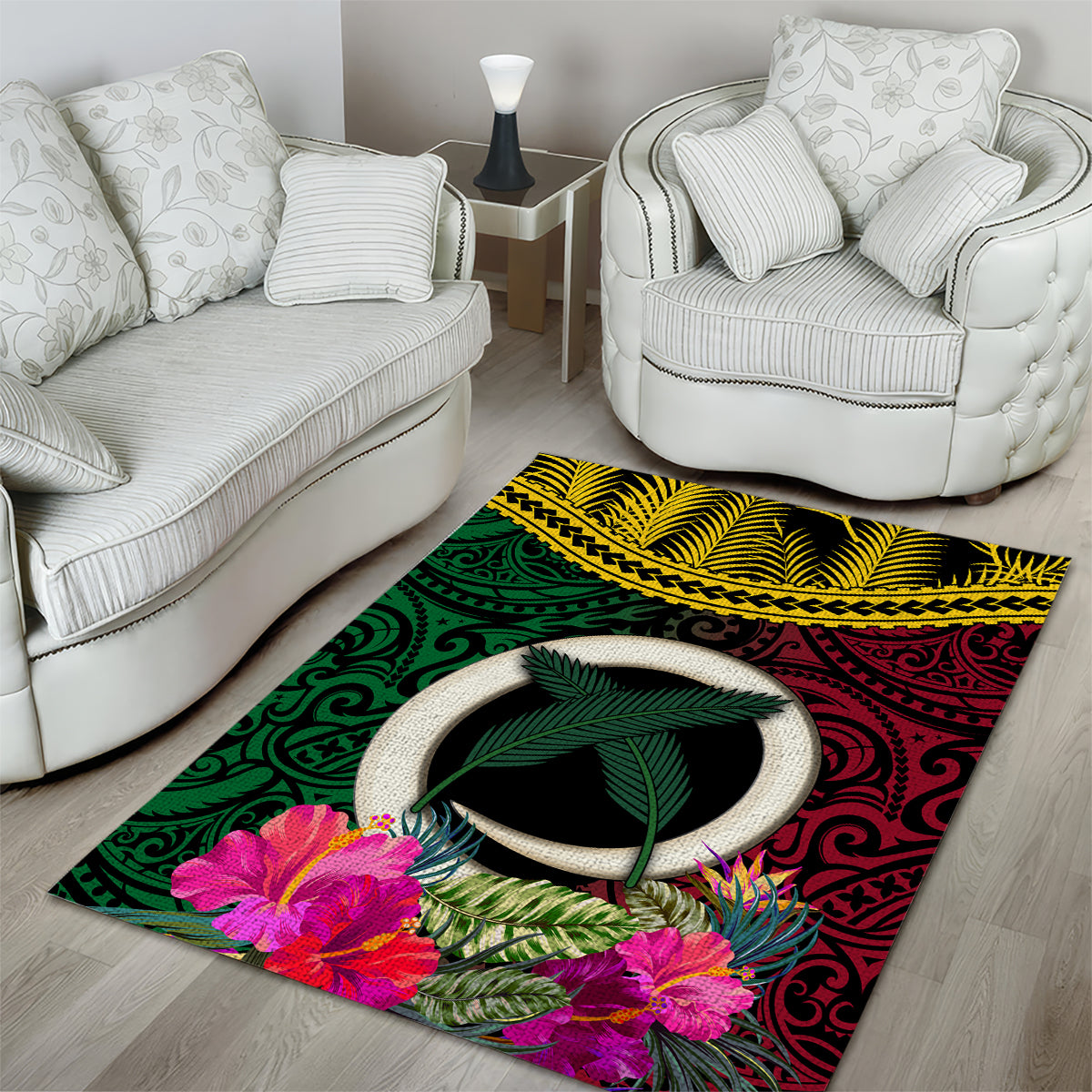 Vanuatu 44th Anniversary Independence Day Area Rug Boars Tusk and Namele Plant LT03 - Polynesian Pride