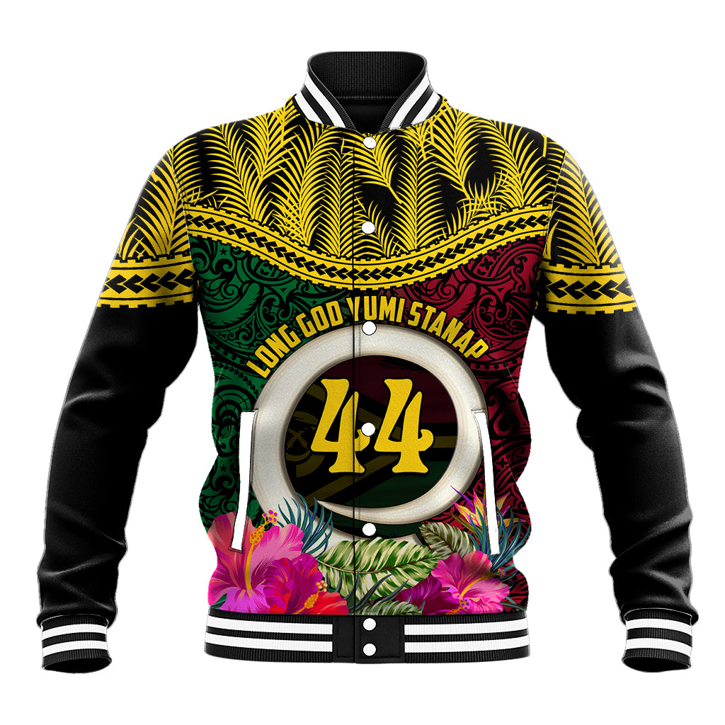 Vanuatu 44th Anniversary Independence Day Baseball Jacket Boars Tusk and Namele Plant LT03 Unisex Black - Polynesian Pride
