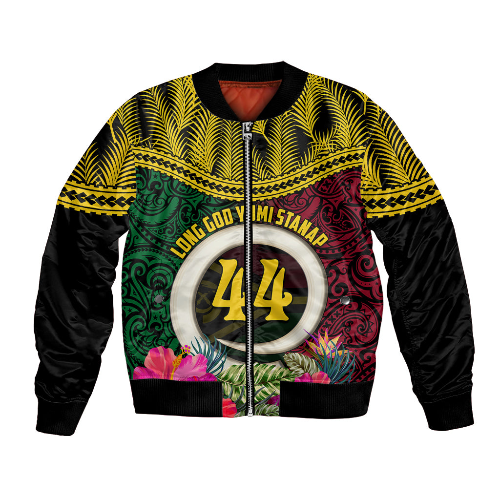 Vanuatu 44th Anniversary Independence Day Bomber Jacket Boars Tusk and Namele Plant LT03 Unisex Black - Polynesian Pride