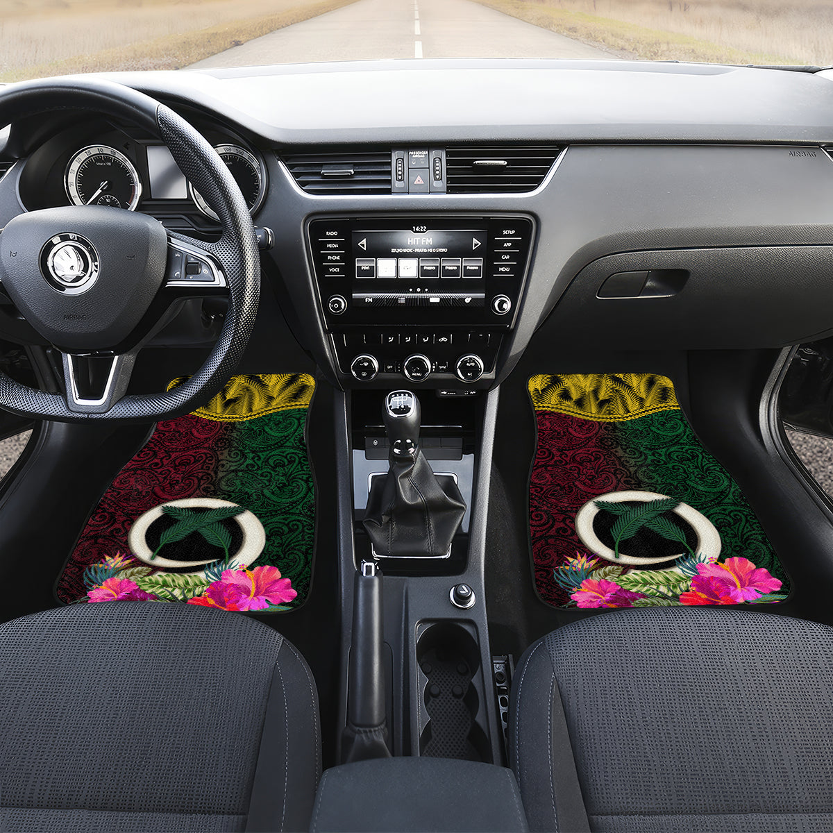 Vanuatu 44th Anniversary Independence Day Car Mats Boars Tusk and Namele Plant LT03 Set 2pcs - Front Black - Polynesian Pride