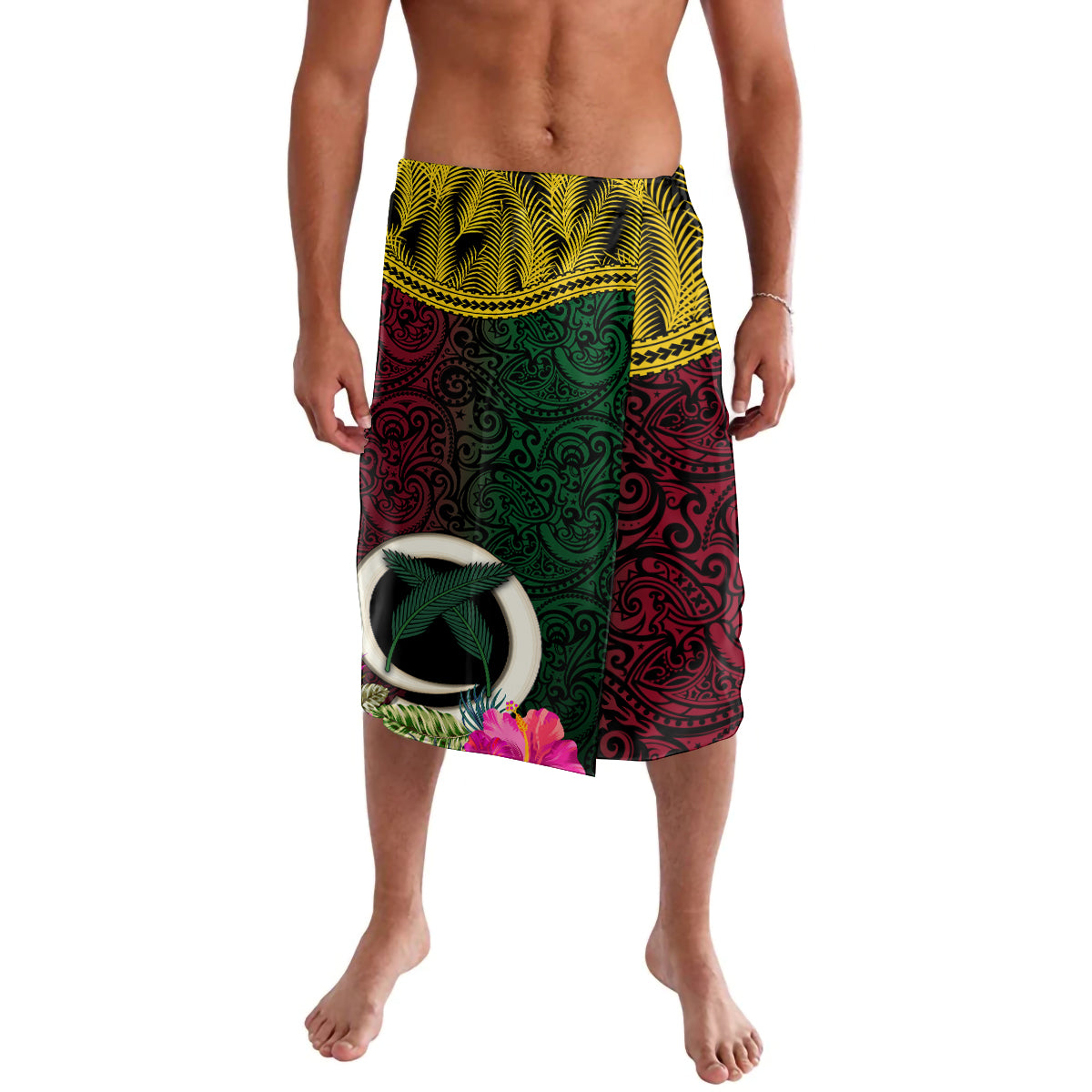 Vanuatu 44th Anniversary Independence Day Lavalava Boars Tusk and Namele Plant LT03 Black - Polynesian Pride