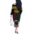 Vanuatu 44th Anniversary Independence Day Off The Shoulder Long Sleeve Dress Boars Tusk and Namele Plant LT03