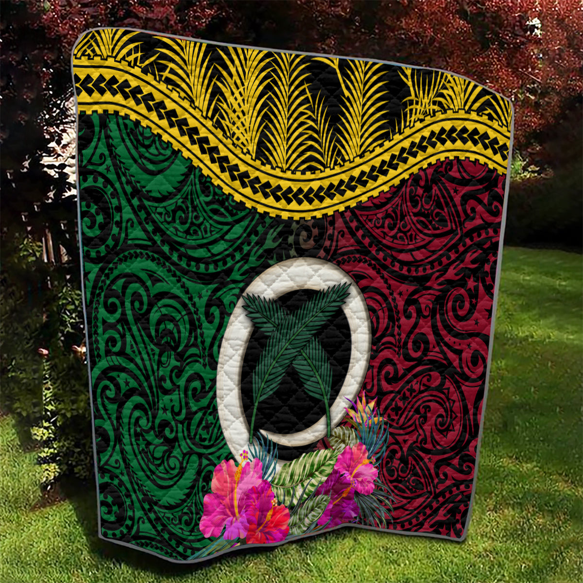 Vanuatu 44th Anniversary Independence Day Quilt Boars Tusk and Namele Plant LT03 - Polynesian Pride