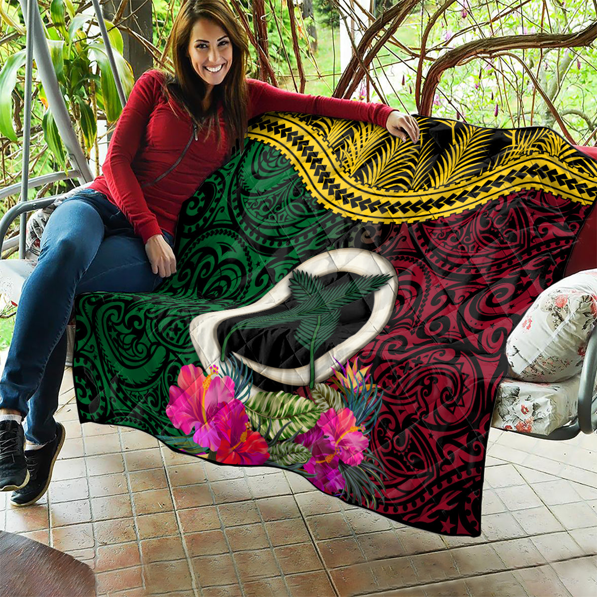 Vanuatu 44th Anniversary Independence Day Quilt Boars Tusk and Namele Plant LT03 - Polynesian Pride