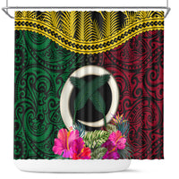 Vanuatu 44th Anniversary Independence Day Shower Curtain Boars Tusk and Namele Plant LT03 Black - Polynesian Pride