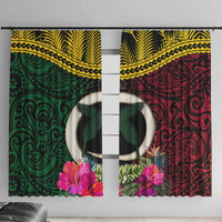 Vanuatu 44th Anniversary Independence Day Window Curtain Boars Tusk and Namele Plant LT03 With Hooks Black - Polynesian Pride