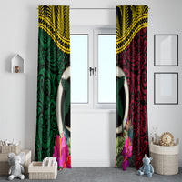 Vanuatu 44th Anniversary Independence Day Window Curtain Boars Tusk and Namele Plant LT03 - Polynesian Pride