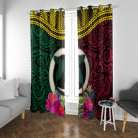 Vanuatu 44th Anniversary Independence Day Window Curtain Boars Tusk and Namele Plant LT03 With Grommets Black - Polynesian Pride