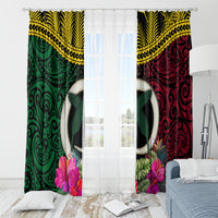 Vanuatu 44th Anniversary Independence Day Window Curtain Boars Tusk and Namele Plant LT03 - Polynesian Pride