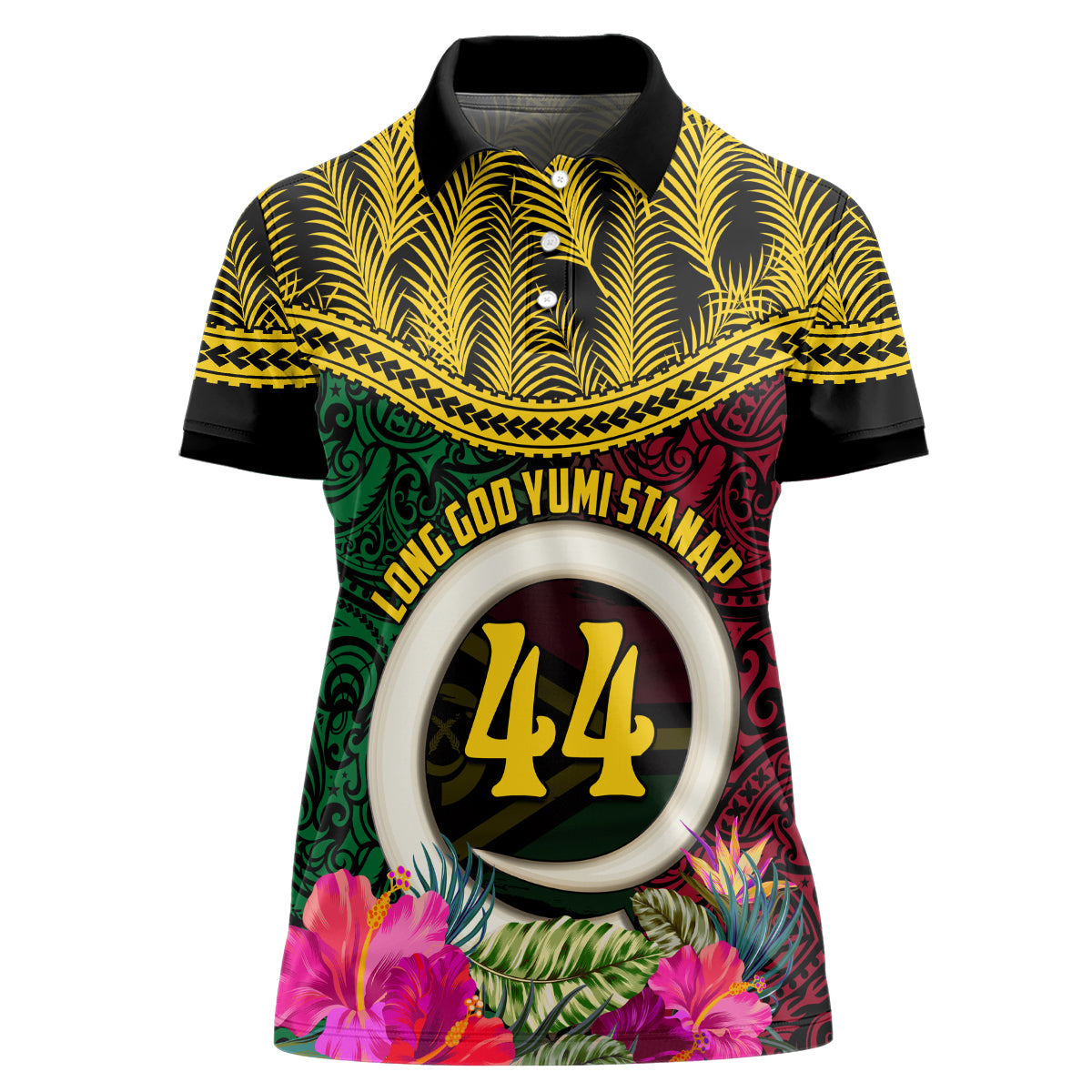 Vanuatu 44th Anniversary Independence Day Women Polo Shirt Boars Tusk and Namele Plant LT03 Female Black - Polynesian Pride