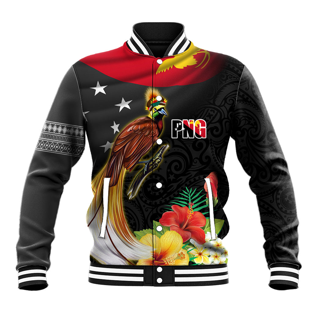 Papua New Guinea Independence Day Baseball Jacket PNG Flag and Bird-of-Paradise LT03 Unisex Black - Polynesian Pride
