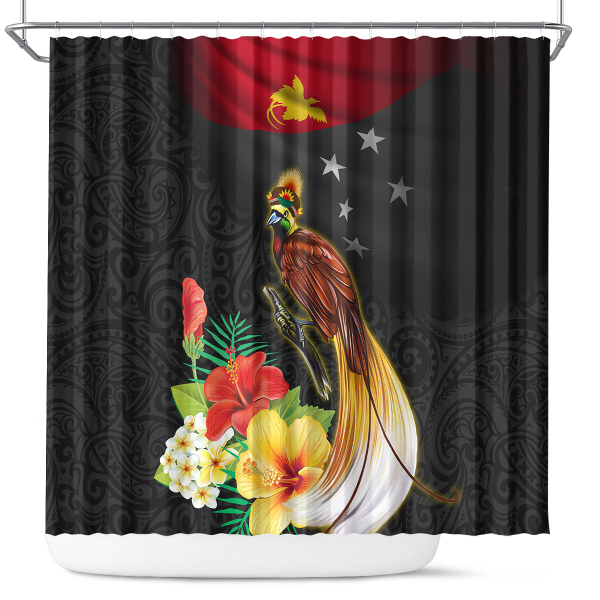 Papua New Guinea Independence Day Shower Curtain PNG Flag and Bird-of-Paradise