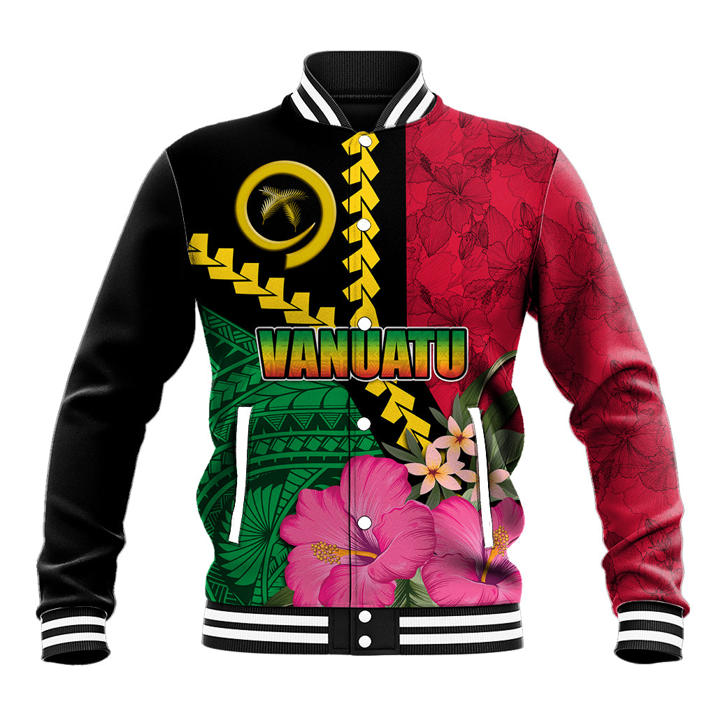 Vanuatu Flag Hibiscus Polynesian Pattern Baseball Jacket LT03 Unisex Black - Polynesian Pride