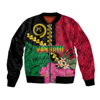 Vanuatu Flag Hibiscus Polynesian Pattern Bomber Jacket LT03 Unisex Black - Polynesian Pride