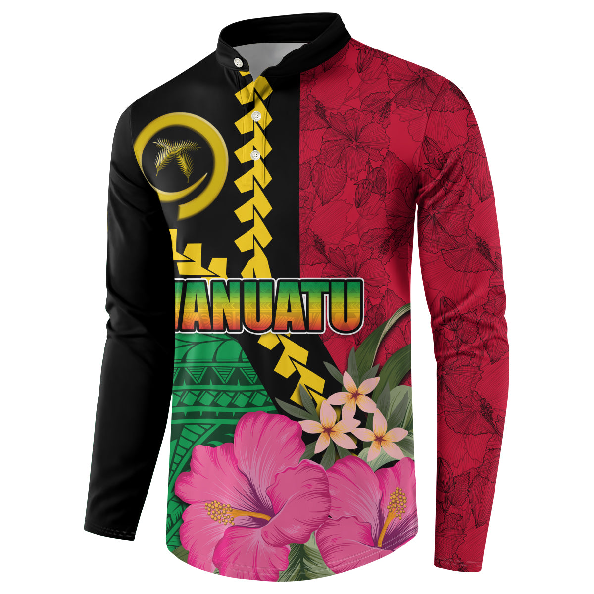 Vanuatu Flag Hibiscus Polynesian Pattern Button Sweatshirt LT03 - Polynesian Pride