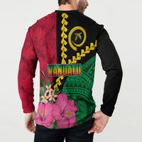 Vanuatu Flag Hibiscus Polynesian Pattern Button Sweatshirt LT03 - Polynesian Pride