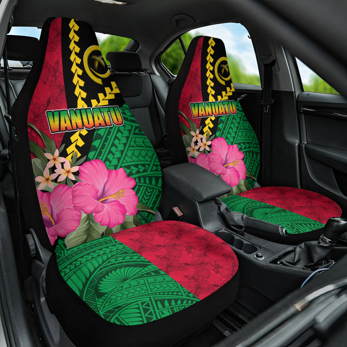 Vanuatu Flag Hibiscus Polynesian Pattern Car Seat Cover LT03 One Size Black - Polynesian Pride
