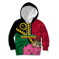 Vanuatu Flag Hibiscus Polynesian Pattern Kid Hoodie LT03 Hoodie Black - Polynesian Pride