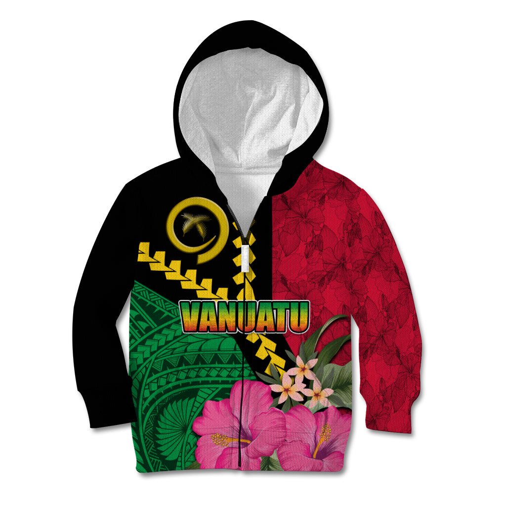 Vanuatu Flag Hibiscus Polynesian Pattern Kid Hoodie LT03 Zip Hoodie Black - Polynesian Pride