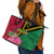 Vanuatu Flag Hibiscus Polynesian Pattern Leather Tote Bag