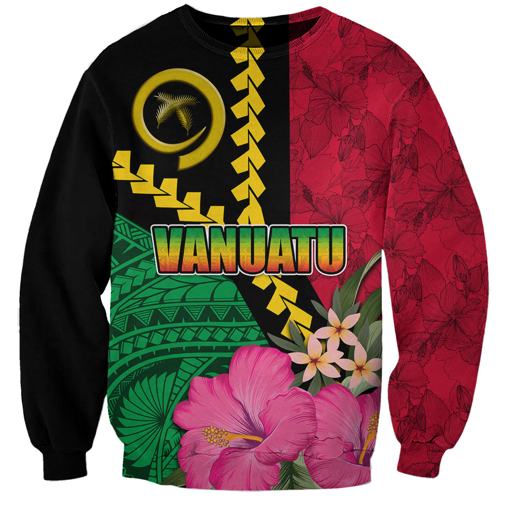 Vanuatu Flag Hibiscus Polynesian Pattern Sweatshirt LT03 Unisex Black - Polynesian Pride